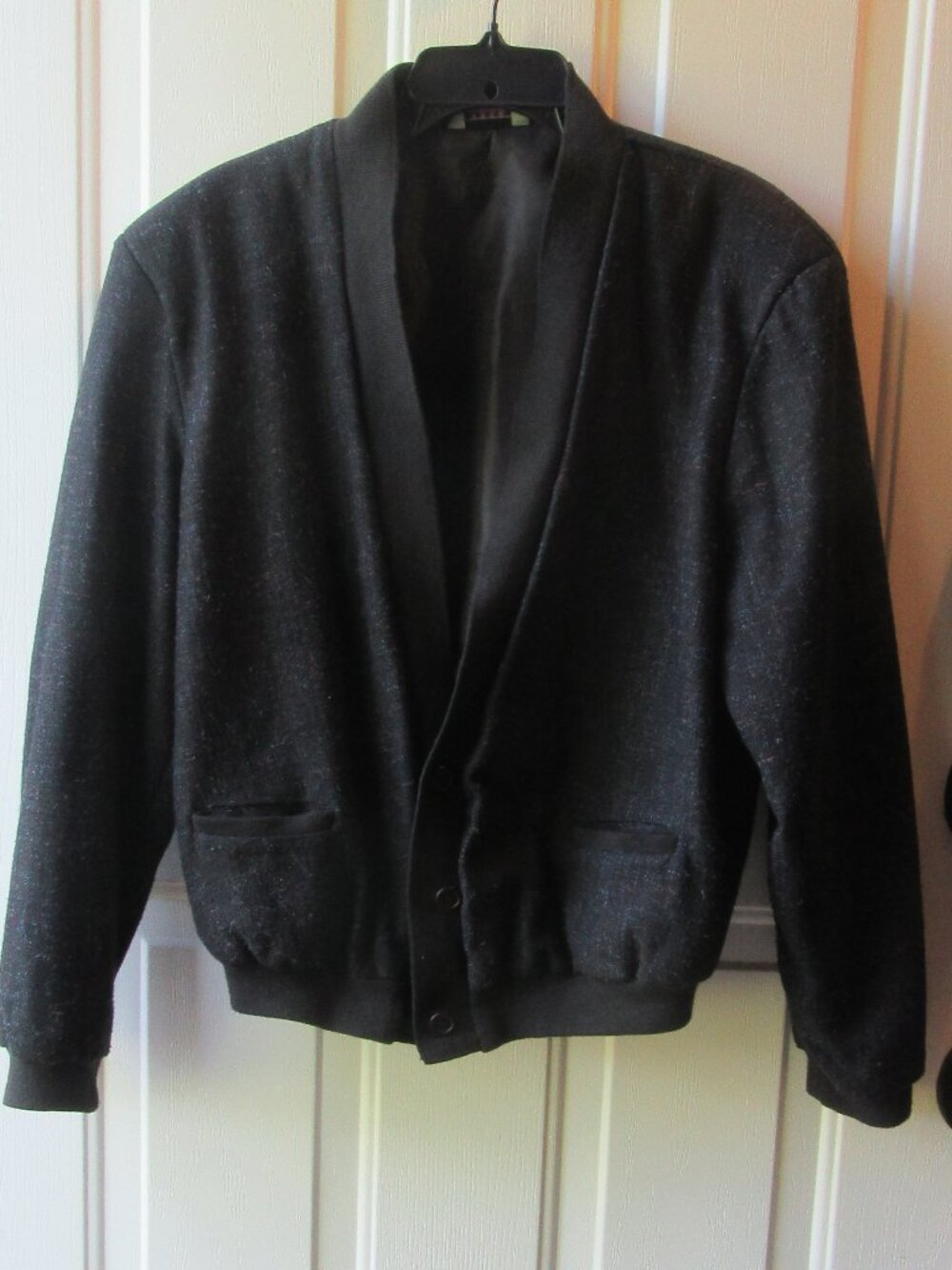 J. Todd 80s Men's Button Down Wool-blend Jacket black w. blue & pink flecks sz M